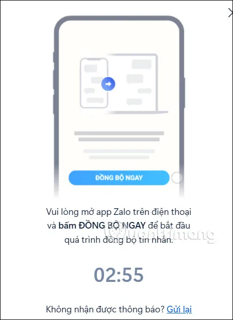 Thôn báo đồng bộ tin nhắn trên Zalo máy tính 