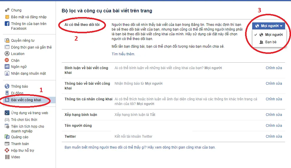 Cài đặt Bài viết công khai để bật chế độ theo dõi trên Facebook