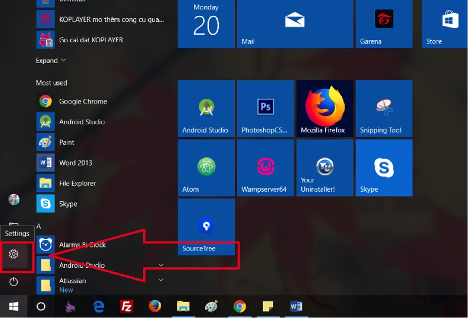 Mở menu Start và chọn Cài đặt