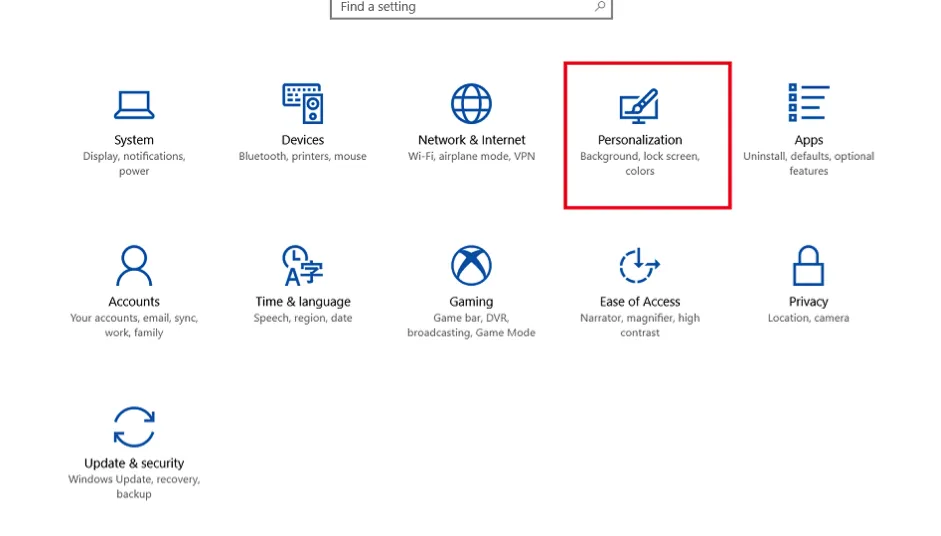 Chọn Personalization trong Cài đặt