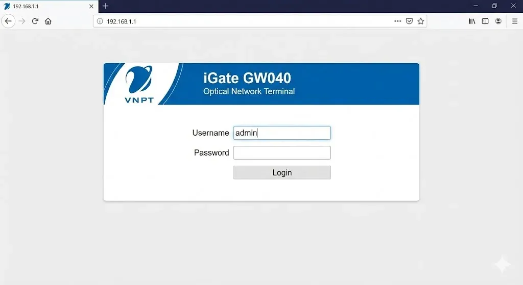 Truy cập địa chỉ IP 192.168.1.1 trên trình duyệt để vào modem iGate