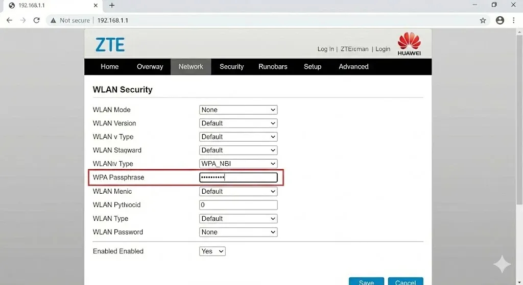 Nhập mật khẩu wifi mới vào ô WPA Passphrase trên modem VNPT