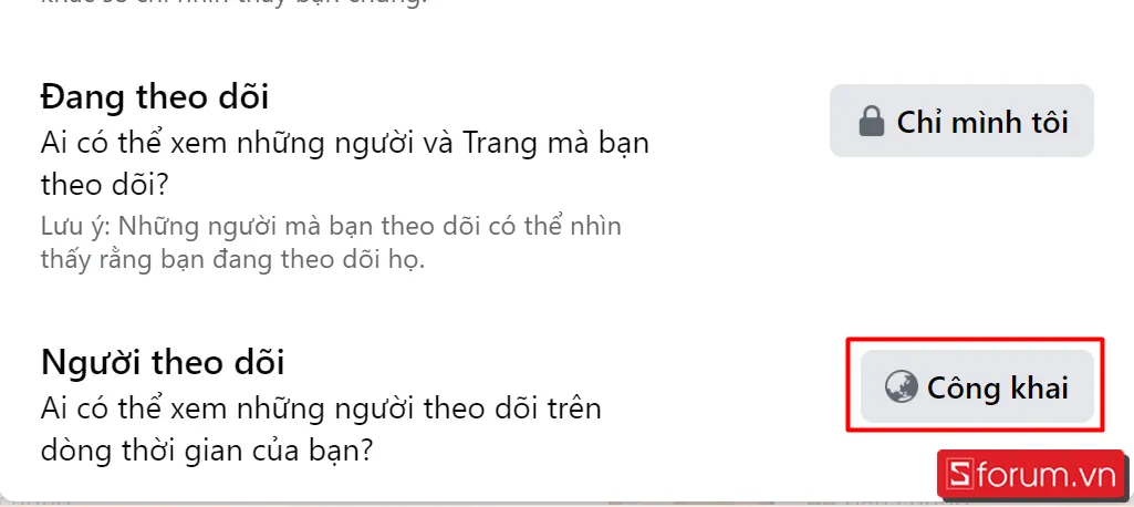 Chọn chế độ Công khai cho Người theo dõi trên Facebook bằng máy tính