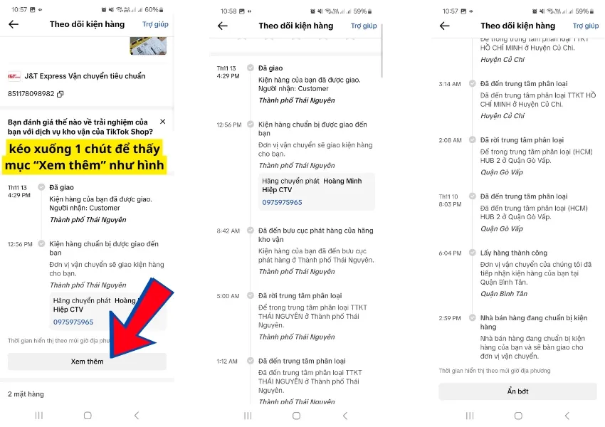 Xem chi tiết quá trình giao nhận đơn hàng trên TikTok