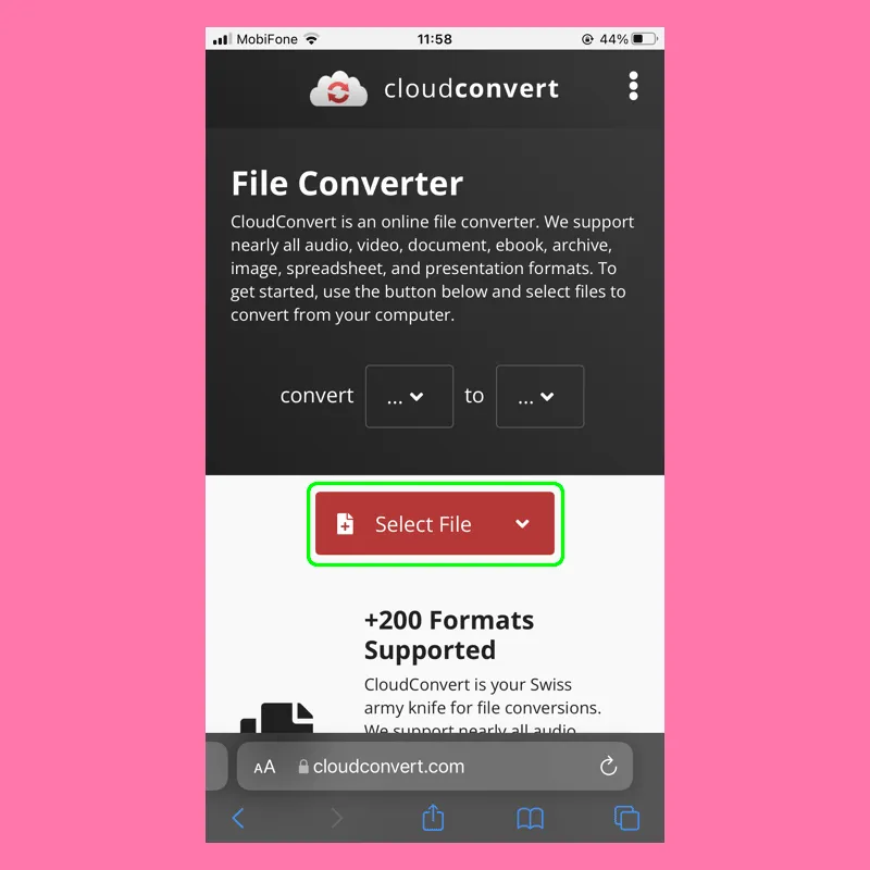 Tách nhạc từ video TikTok: Chọn video từ thiết bị trên CloudConvert