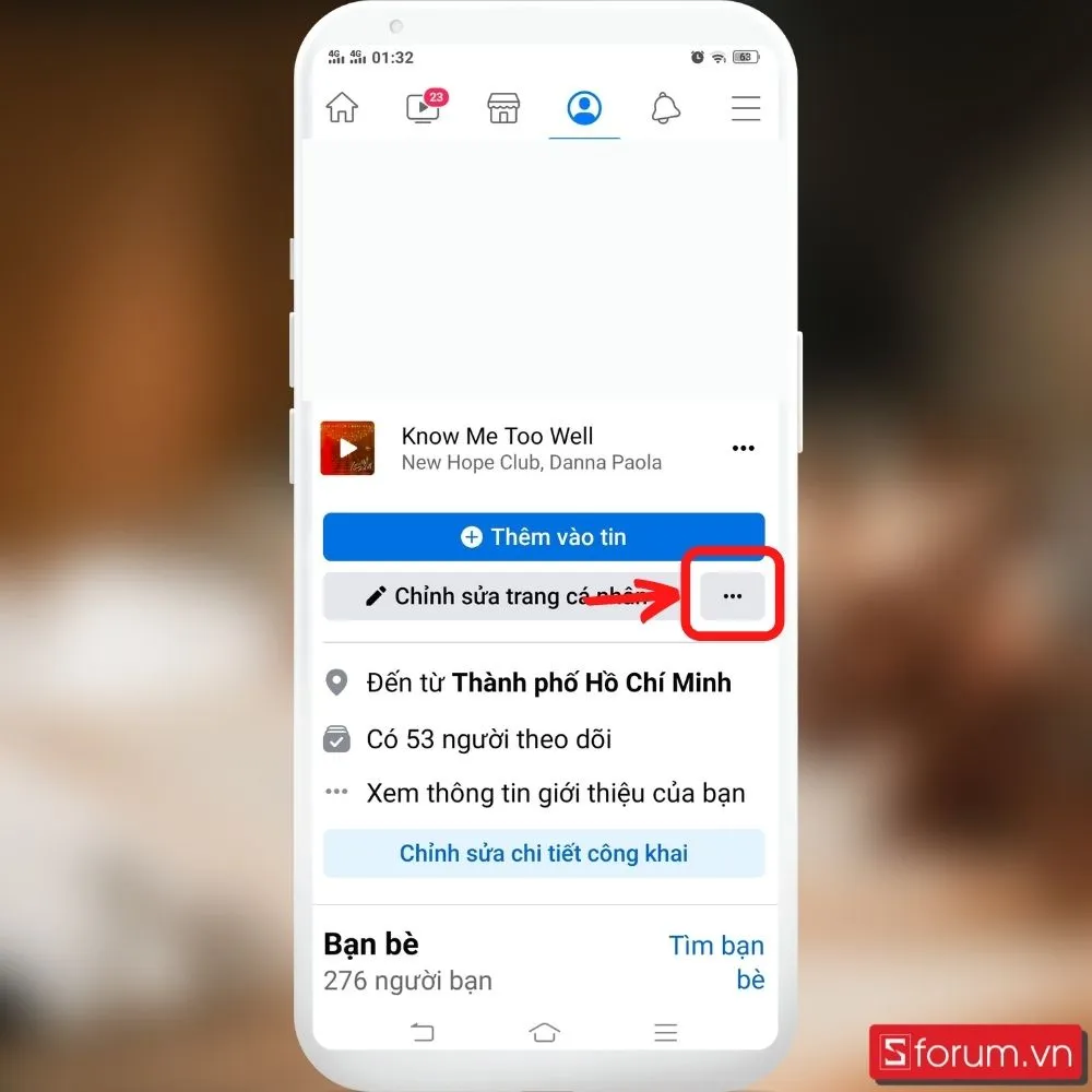 Truy cập trang cá nhân và chọn biểu tượng ba chấm để cài đặt theo dõi