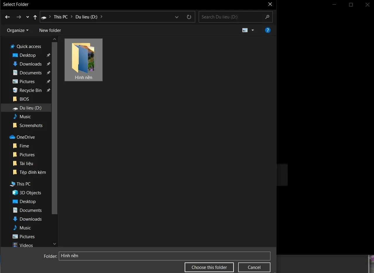 Nút Browse để chọn thư mục ảnh nền máy tính
