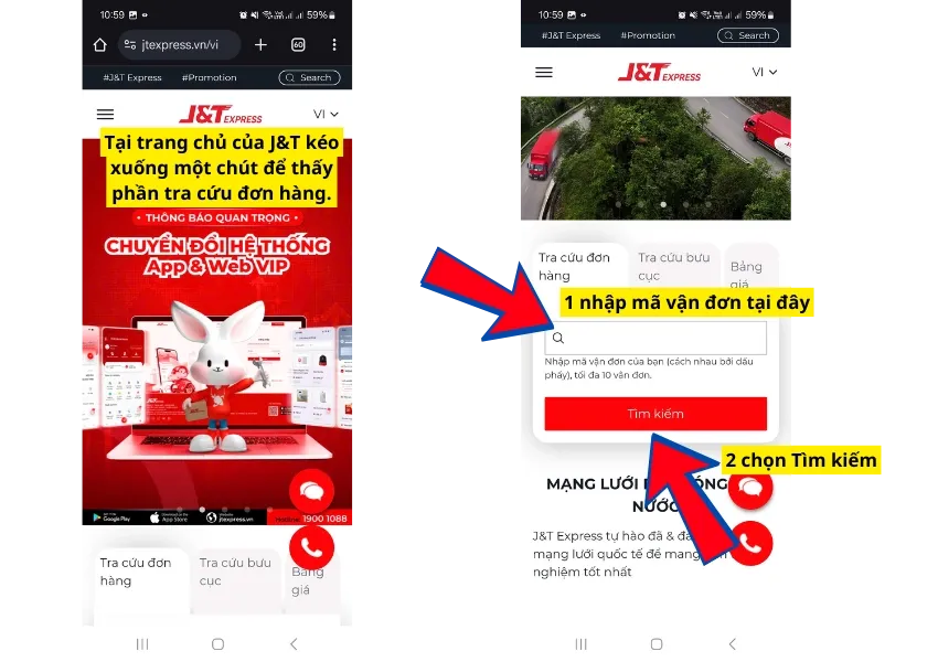Giao diện tra cứu đơn hàng trên trang J&T Express