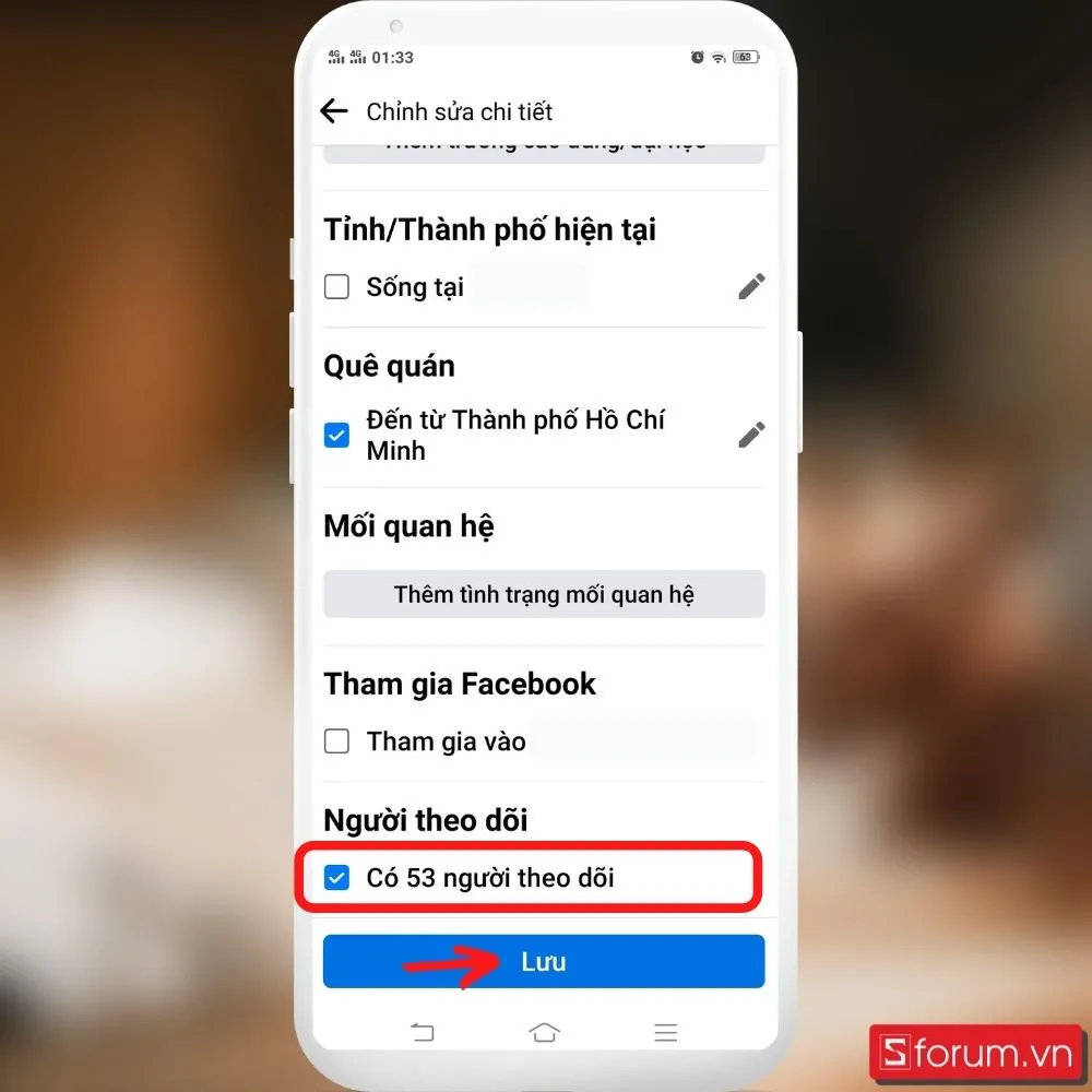 Tích chọn ô Người theo dõi và ấn Lưu để hiển thị số lượng follower