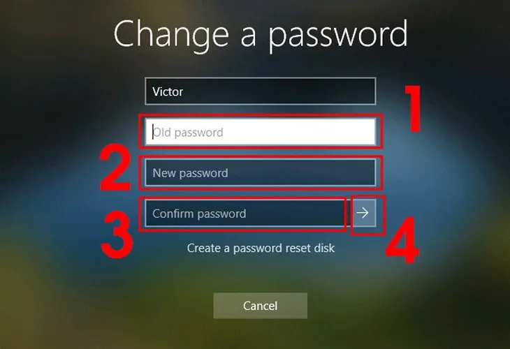 Bạn tiến hành nhập lại mật cũ và cài đặt mật khẩu mới