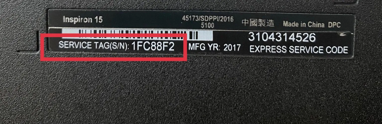 Kiểm tra Service Tag để biết tên laptop Dell