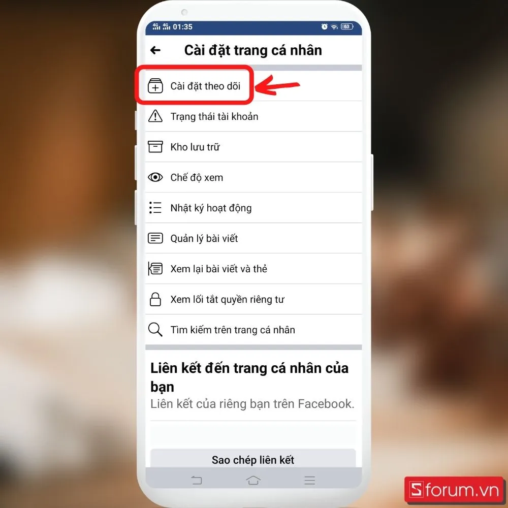 Chọn Cài đặt theo dõi để thiết lập quyền riêng tư cho danh sách follower
