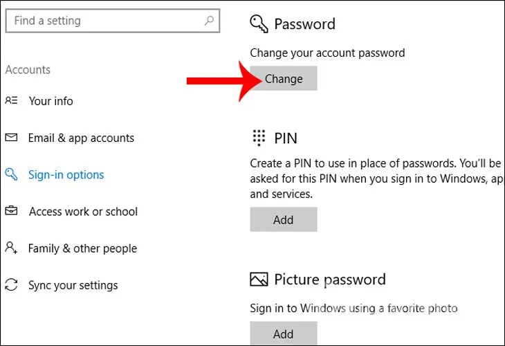 Bạn nhấn chọn Change tại mục password