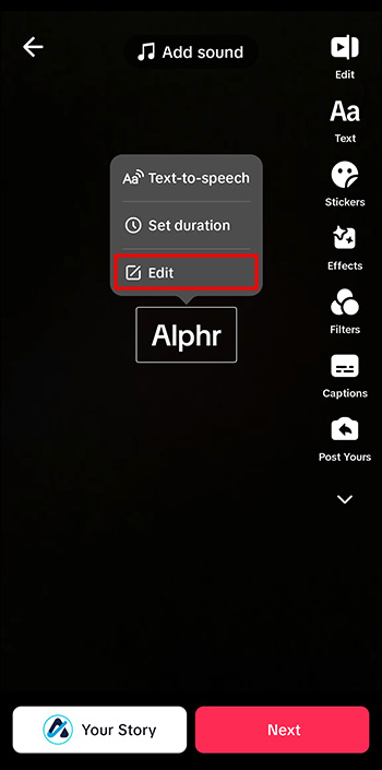 Chỉnh Sửa Văn Bản Trên TikTok: Chọn Tùy Chọn Edit