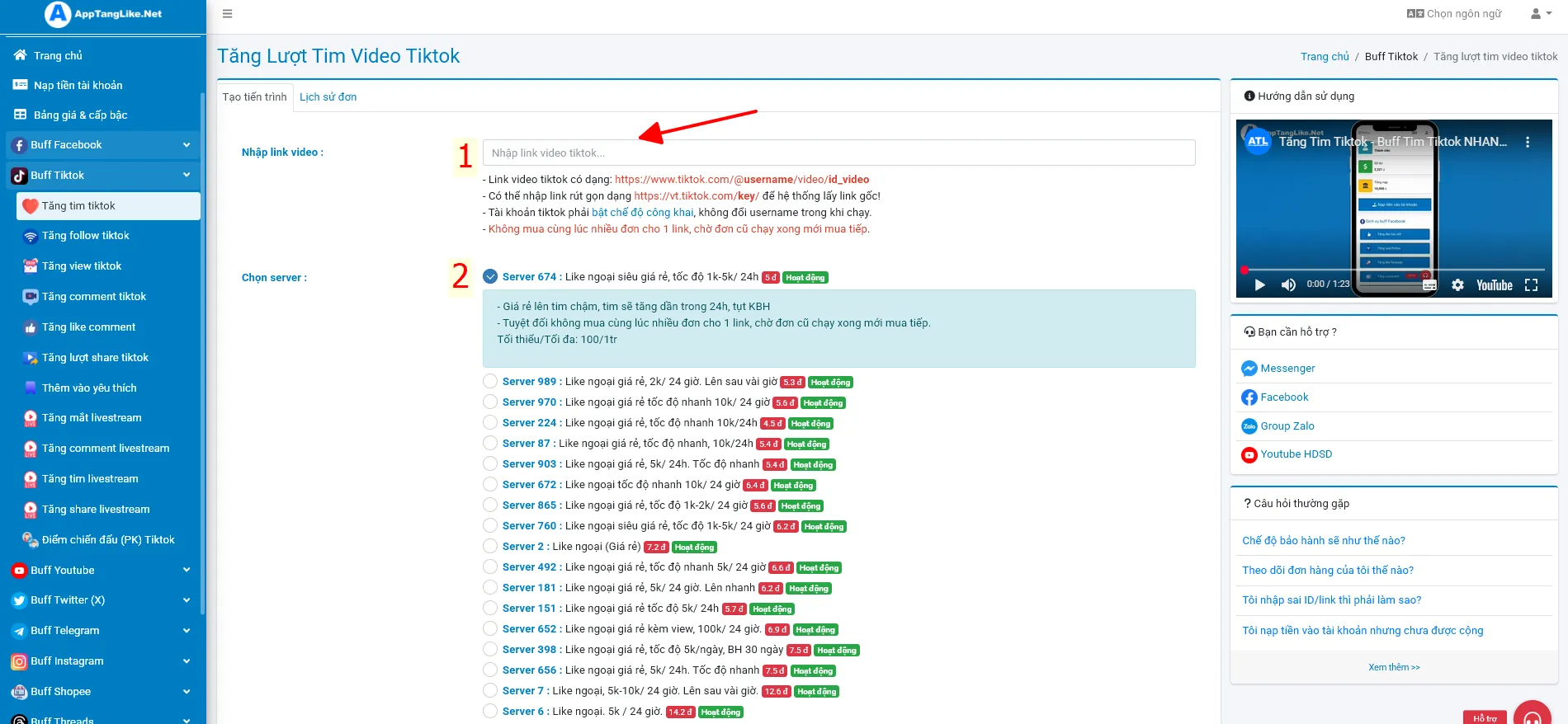 Dán đường dẫn cần tăng tim (like) TikTok