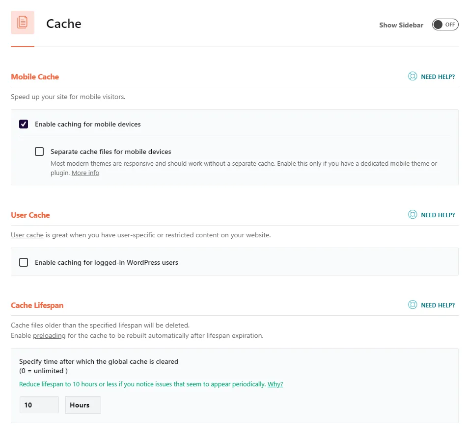 Bộ nhớ Cache là nơi thiết lập cách WP Rocket lưu trữ nội dung