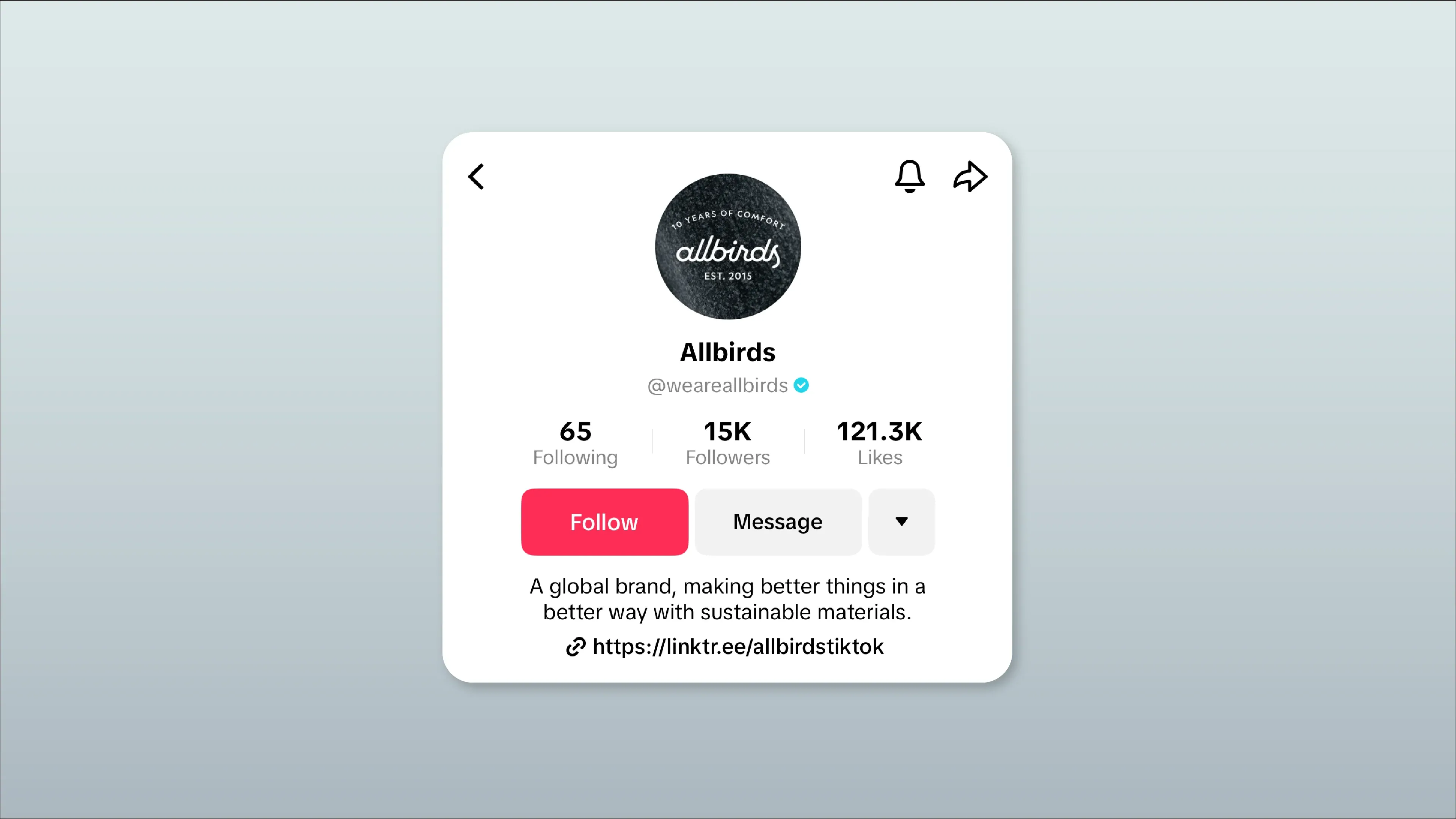 Screenshot of Allbirds’ TikTok bio.