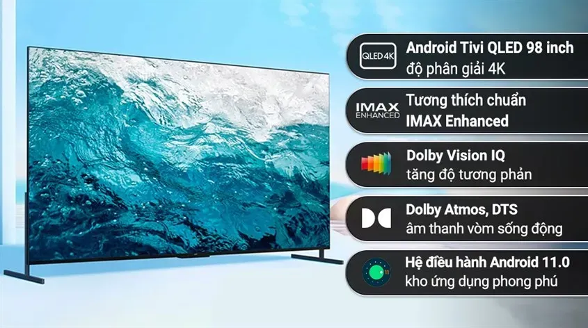 Android Tivi QLED TCL 4K 98 inch 98C735 là một ví dụ cho phân khúc màn hình lớn của Android Tivi