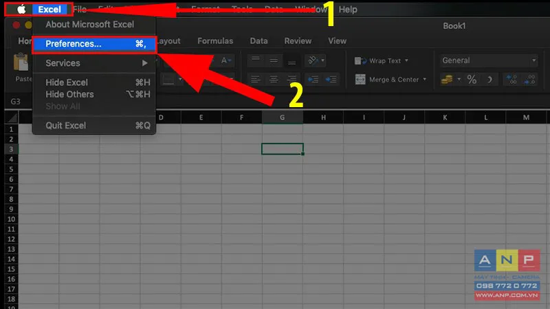 Chọn Excel và Preferences để mở tab Developer trên macOS