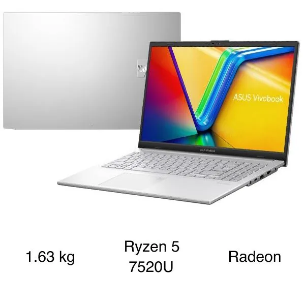 Asus Vivobook Go 15, một laptop phổ thông khác, có thiết kế nắp lưng tương tự như cách mở máy tính HP Pavilion.