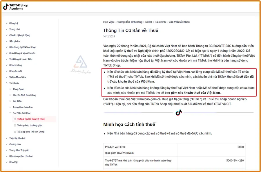 Thông tin hướng dẫn về thuế của TikTok