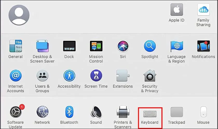 Nhấn chọn Keyboard