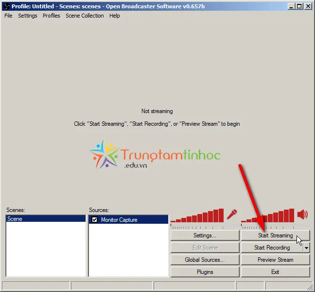 Nút Start Streaming để bắt đầu gửi tín hiệu video, hoàn tất cách phát video trực tiếp trên máy tính