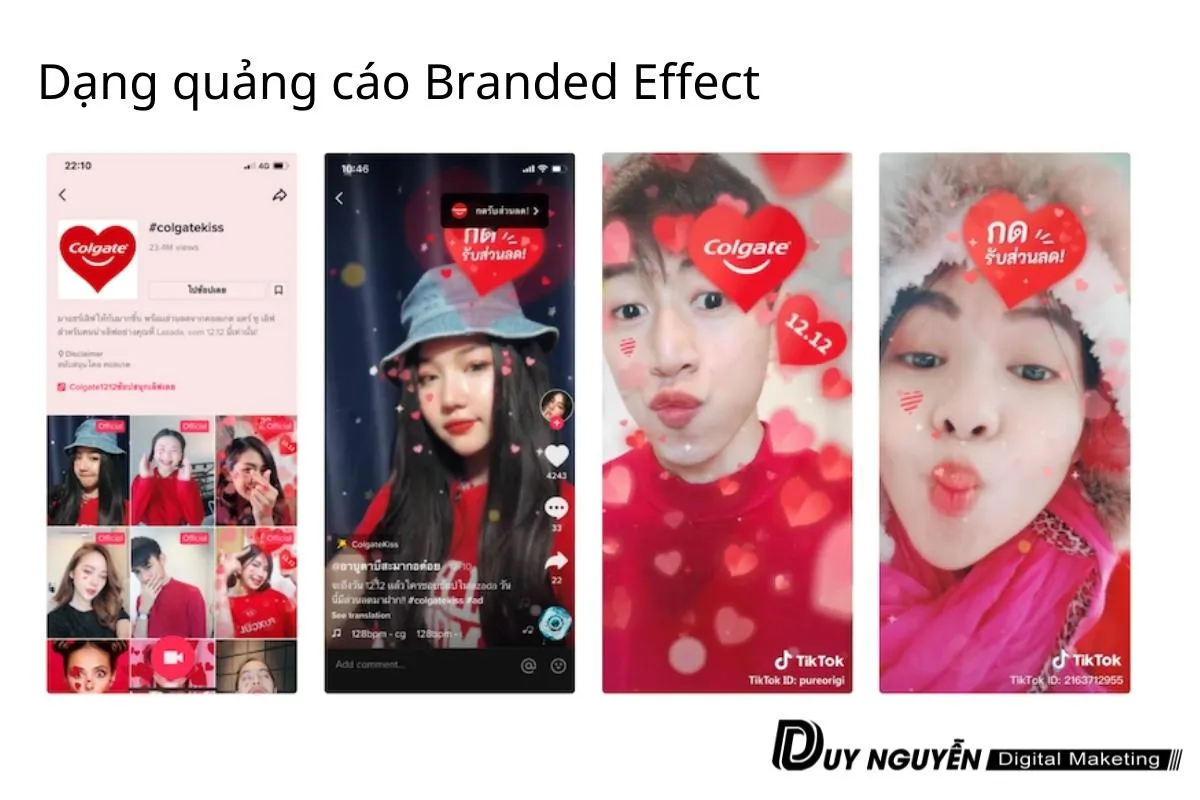 Màn hình điện thoại hiển thị hiệu ứng Branded Effect trên TikTok, phù hợp với các loại tài khoản TikTok