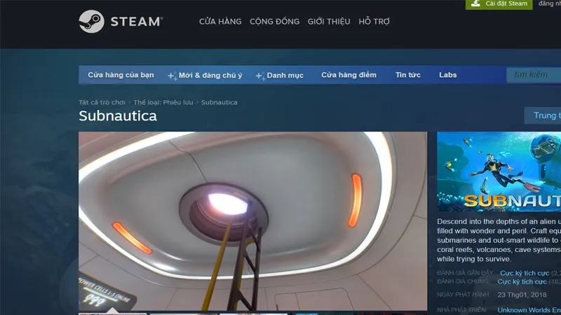 Vào trang tải Subnautica trên Steam