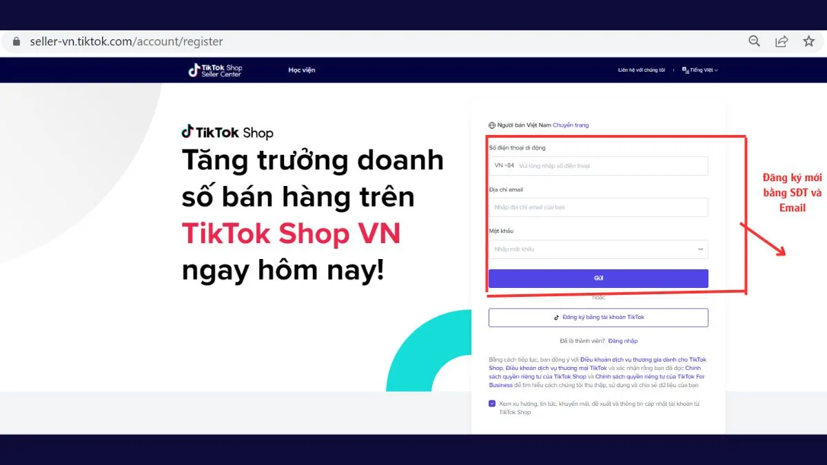 Cách đăng ký bán hàng trên TikTok Shop cá nhân - bước 2
