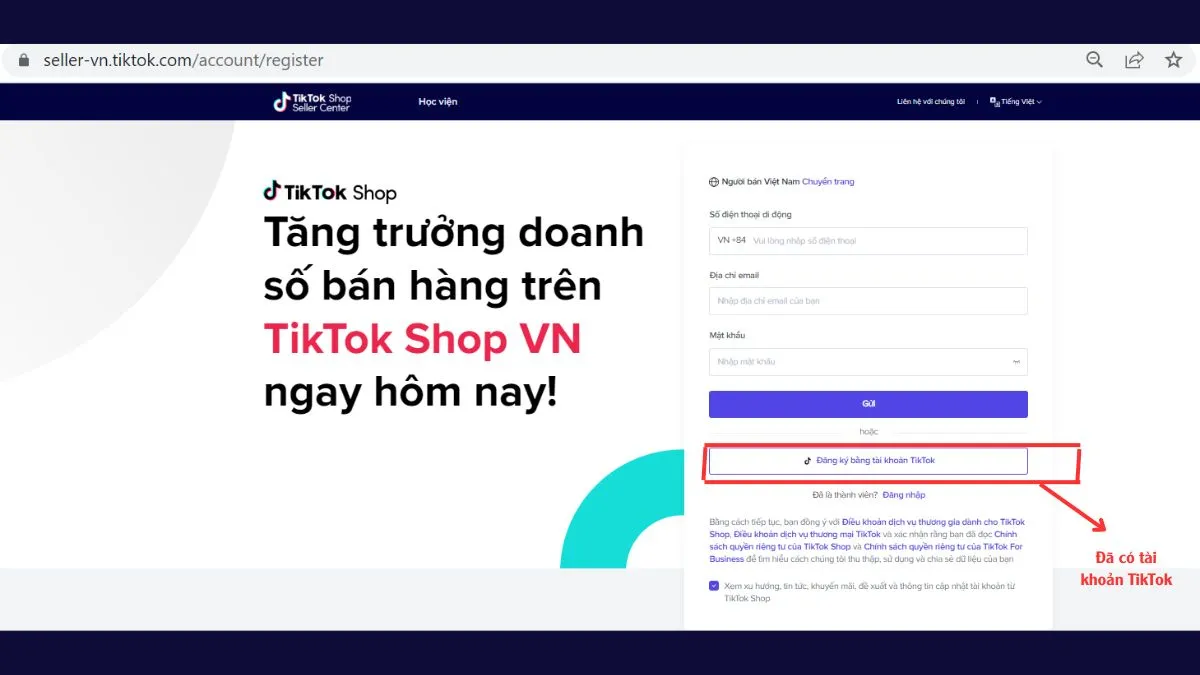 Cách đăng ký bán hàng trên TikTok Shop cá nhân - bước 3