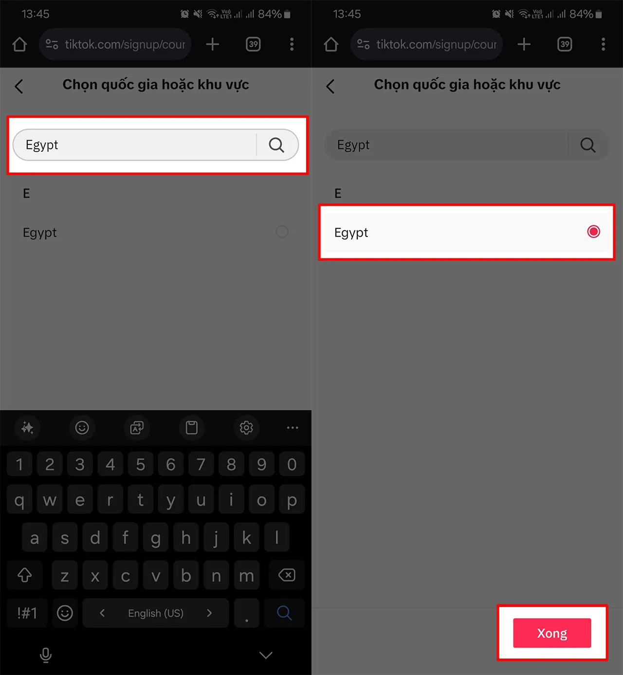 Cách Bình Luận Ảnh Trên TikTok: Chọn quốc gia Ai Cập trên TikTok