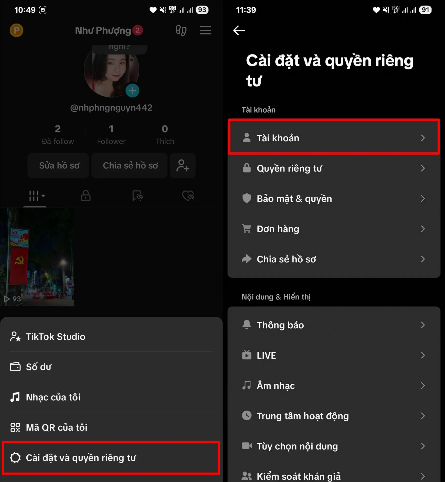 Cách Bình Luận Ảnh Trên TikTok: Cài đặt tài khoản TikTok