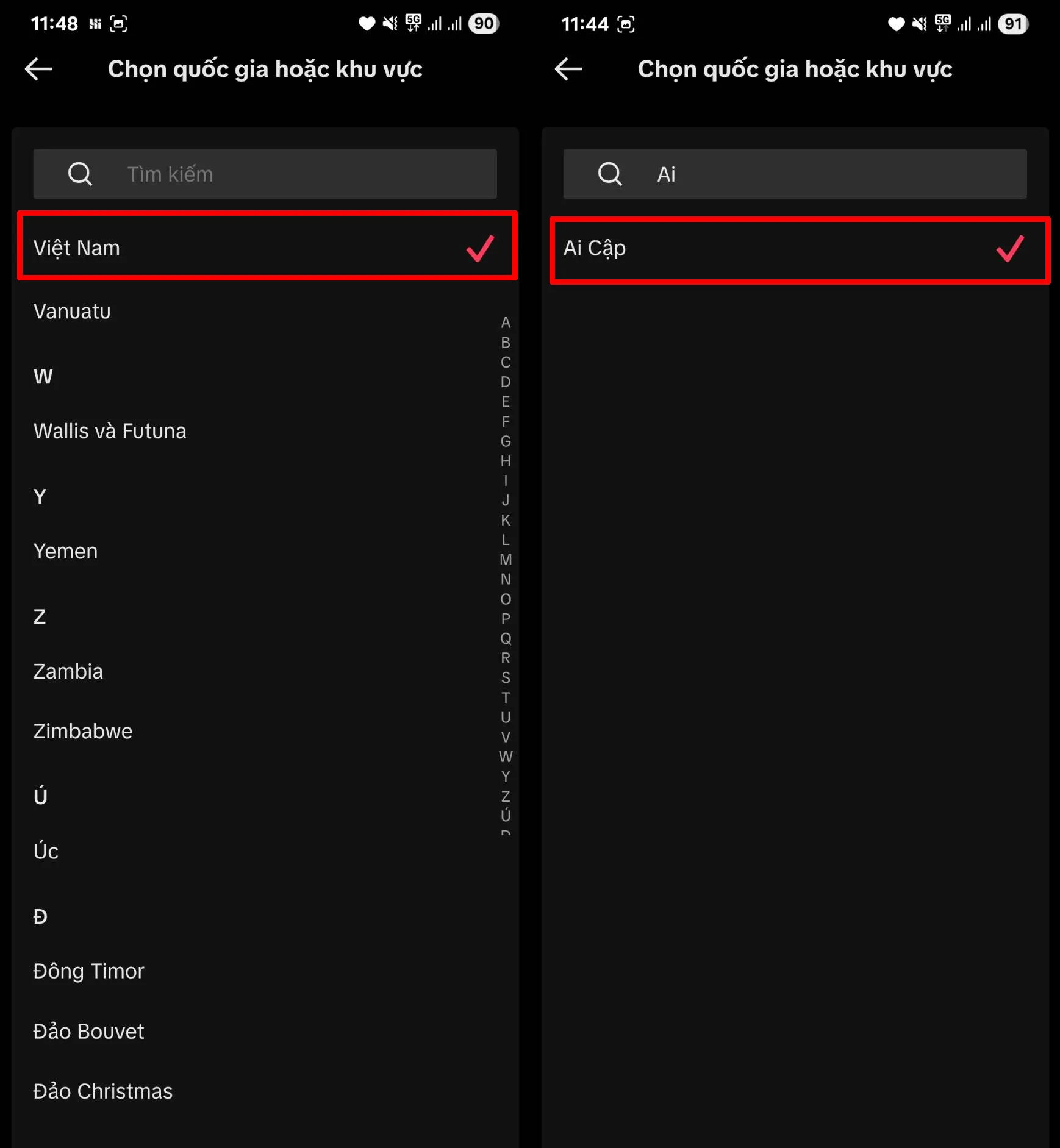Cách Bình Luận Ảnh Trên TikTok: Chọn quốc gia mới cho tài khoản
