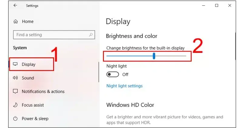 Điều chỉnh Night light Setting trong Display Settings của Windows 10/11
