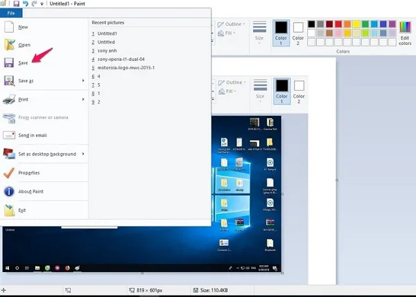 Dán ảnh vừa chụp màn hình laptop HP vào Paint bằng Ctrl + V