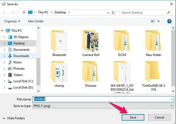 Lựa chọn định dạng lưu ảnh (PNG, JPG) khi chụp màn hình laptop HP
