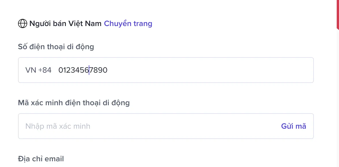Cách đăng ký TikTok Shop trên điện thoại: Nhấn vào nút "Gửi mã" để làm thao tác xác minh.