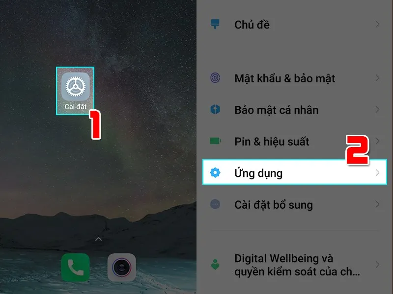 Vào cài đặt ứng dụng
