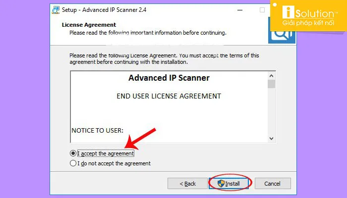 Cửa sổ đồng ý điều khoản cài đặt Advanced IP Scanner