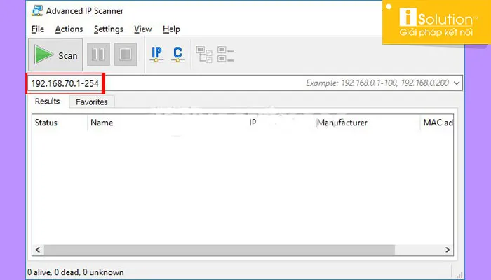 Giao diện chính của Advanced IP Scanner hiển thị địa chỉ IP cục bộ