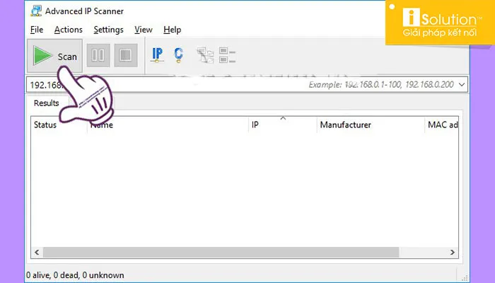 Nút Scan trong Advanced IP Scanner để bắt đầu quá trình quét mạng LAN