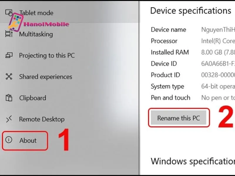 Cách đổi tên máy tính bằng Windows Settings