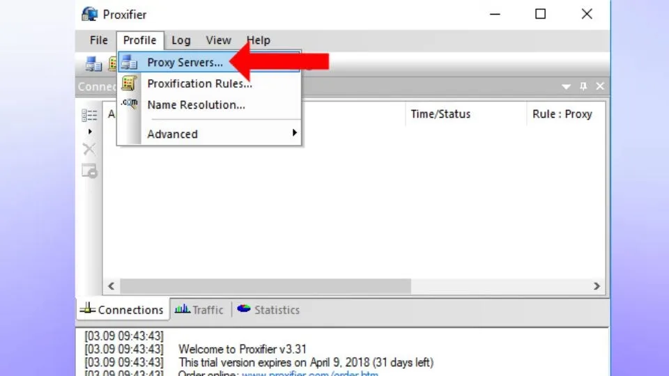 Chọn tab Profile rồi chọn tiếp Proxy servers