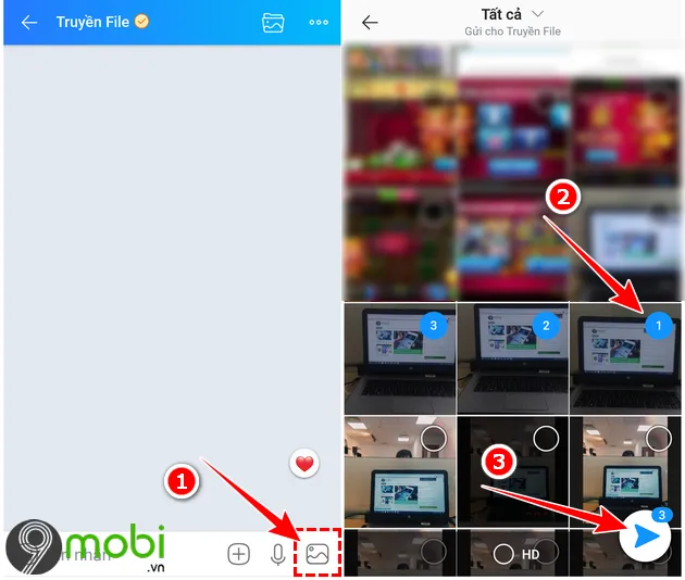 Chọn ảnh cần gửi và nhấn biểu tượng mũi tên để gửi hình từ điện thoại qua máy tính