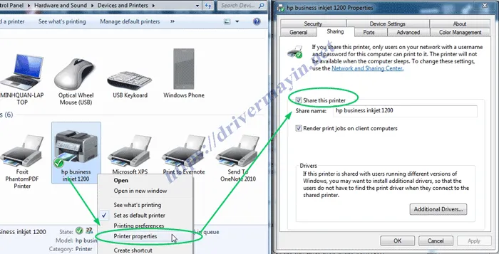 Cấu hình chia sẻ máy in trên máy chủ