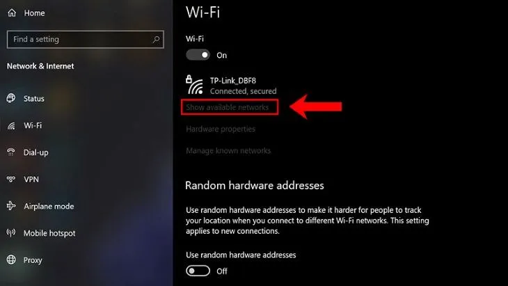 Kết nối WiFi qua phần Settings PC