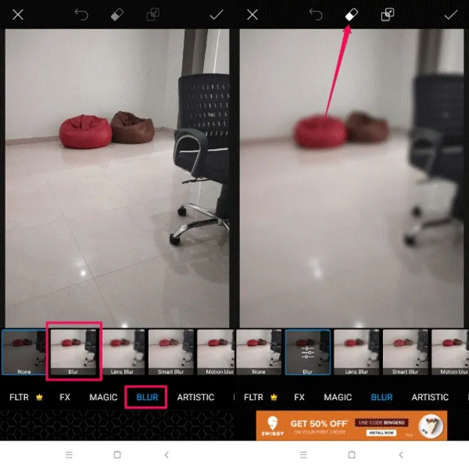 Chọn Blur filter > Blur, lúc này toàn bộ ảnh sẽ bị làm mờ