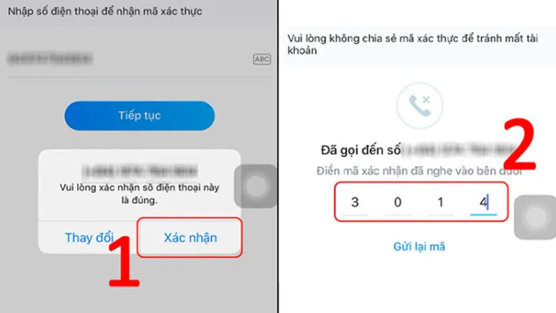 Ảnh chụp màn hình giao diện Zalo trên điện thoại, xác nhận số điện thoại để nhận mã code