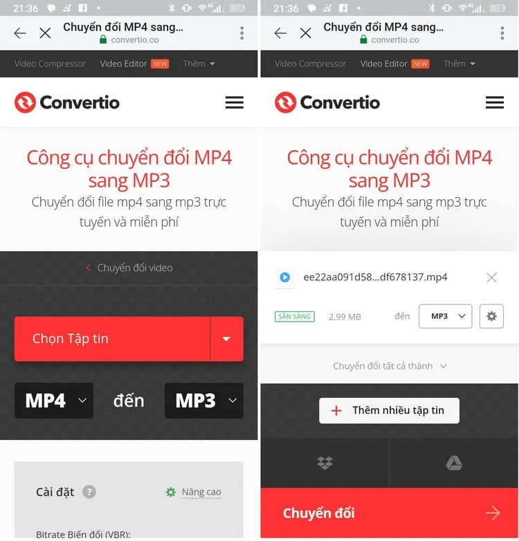Giao diện Convertio